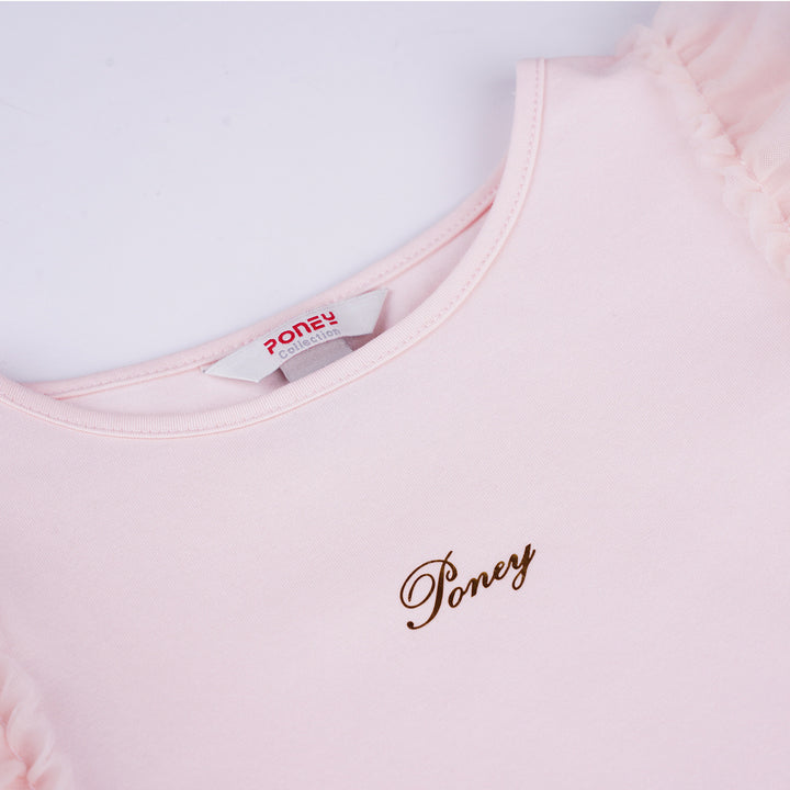 Poney Girls Pink Tulle Ruffled Sleeves Tee