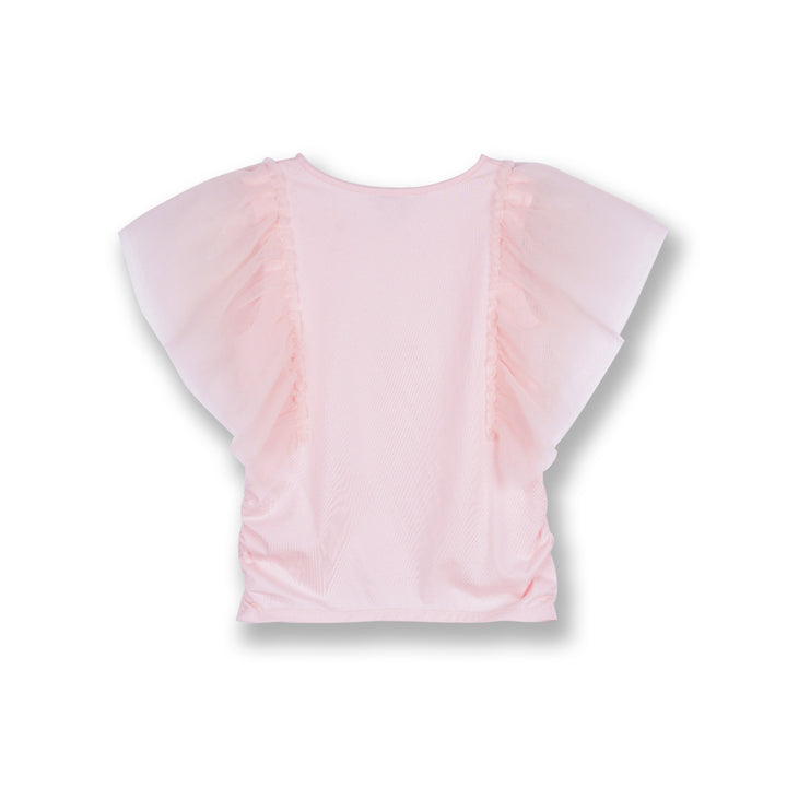 Poney Girls Pink Tulle Ruffled Sleeves Tee