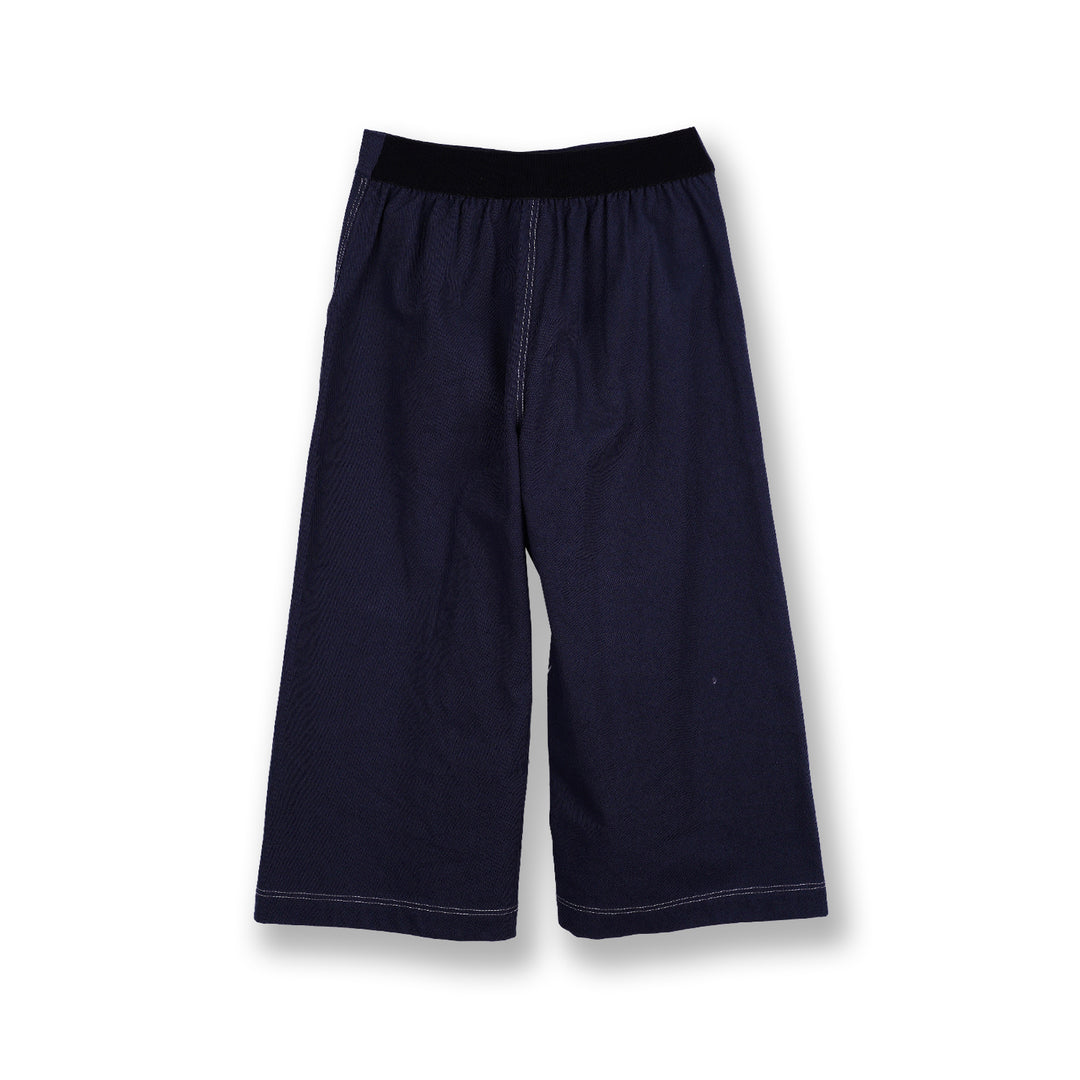 Poney Girls Navy Buttoned Wide Leg Long Pants