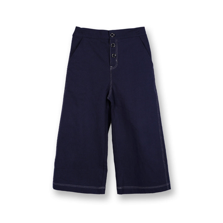 Poney Girls Navy Buttoned Wide Leg Long Pants