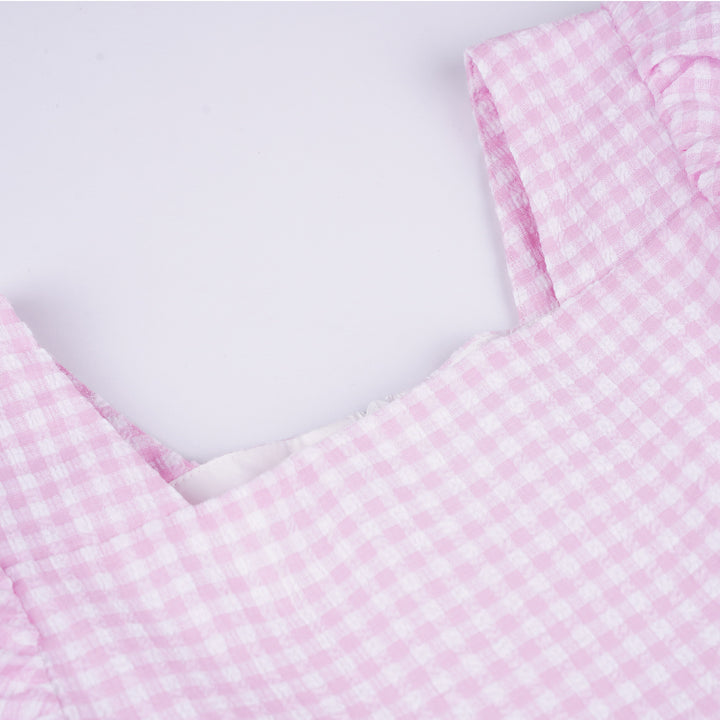 Poney Girls Pink Gingham Checks Short Sleeve Dress