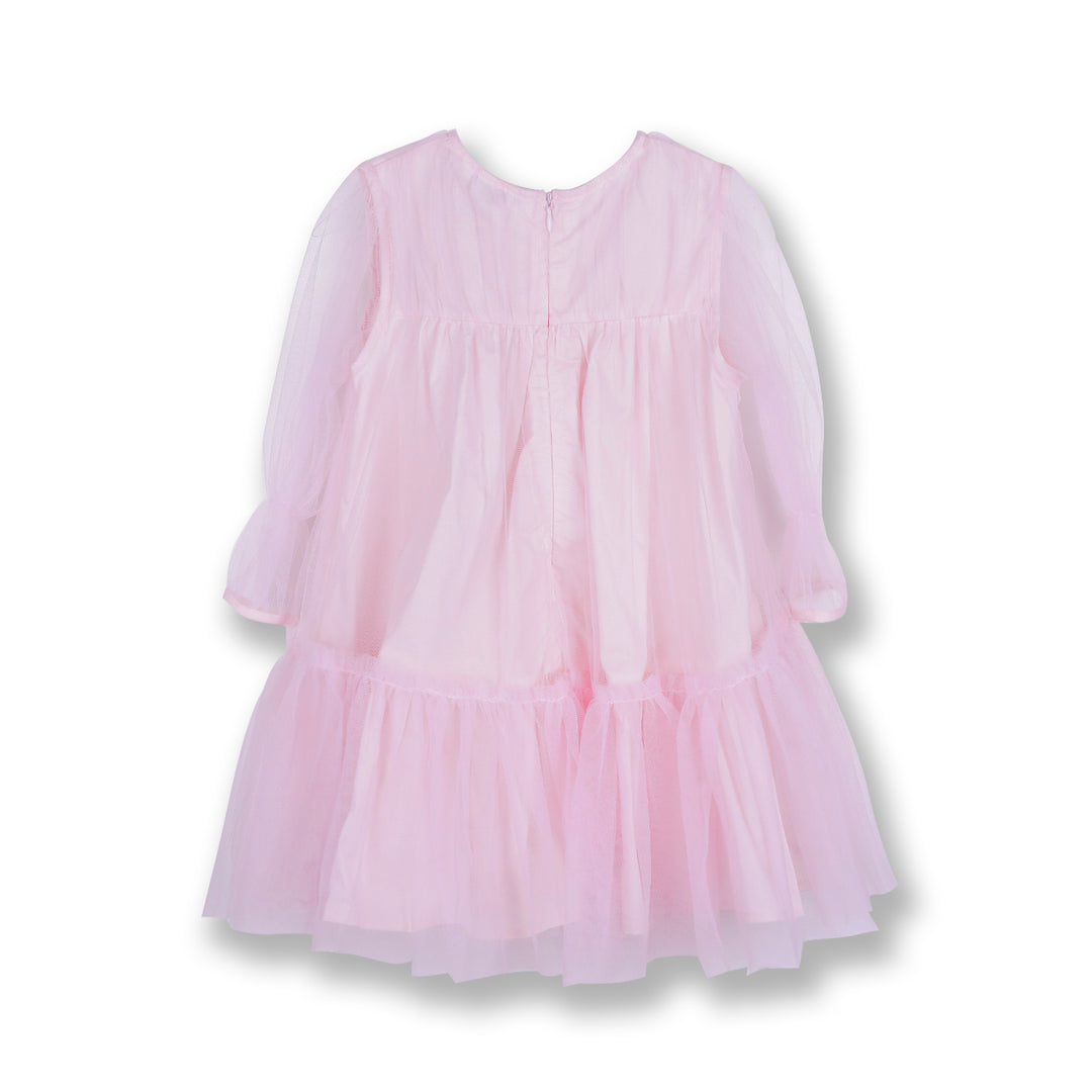 Poney Girls Light Pink Tulle Party Long Sleeve Dress
