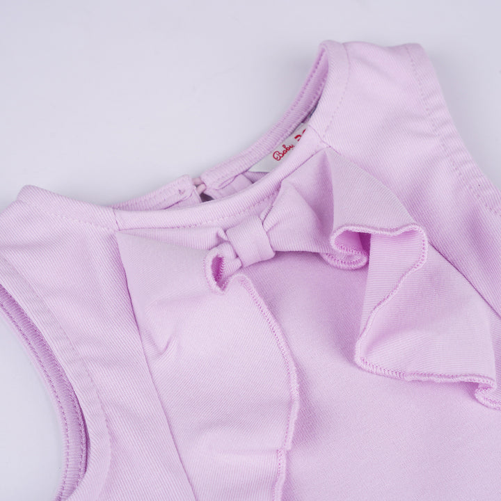 Poney Girls Light Purple Cotton Jacquard Ribbon Sleeveless Blouse