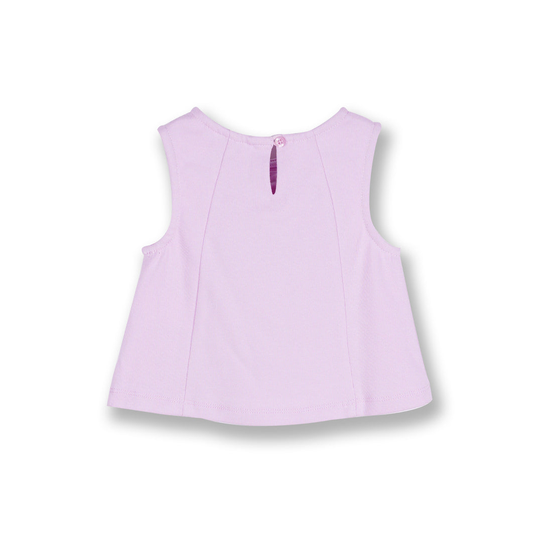 Poney Girls Light Purple Cotton Jacquard Ribbon Sleeveless Blouse