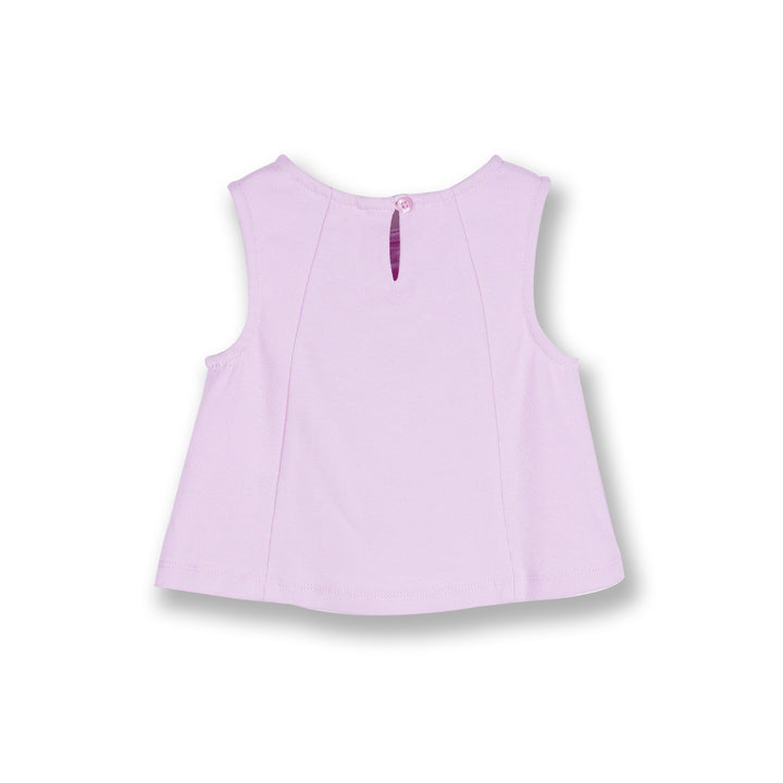 Poney Girls Light Purple Cotton Jacquard Ribbon Sleeveless Blouse