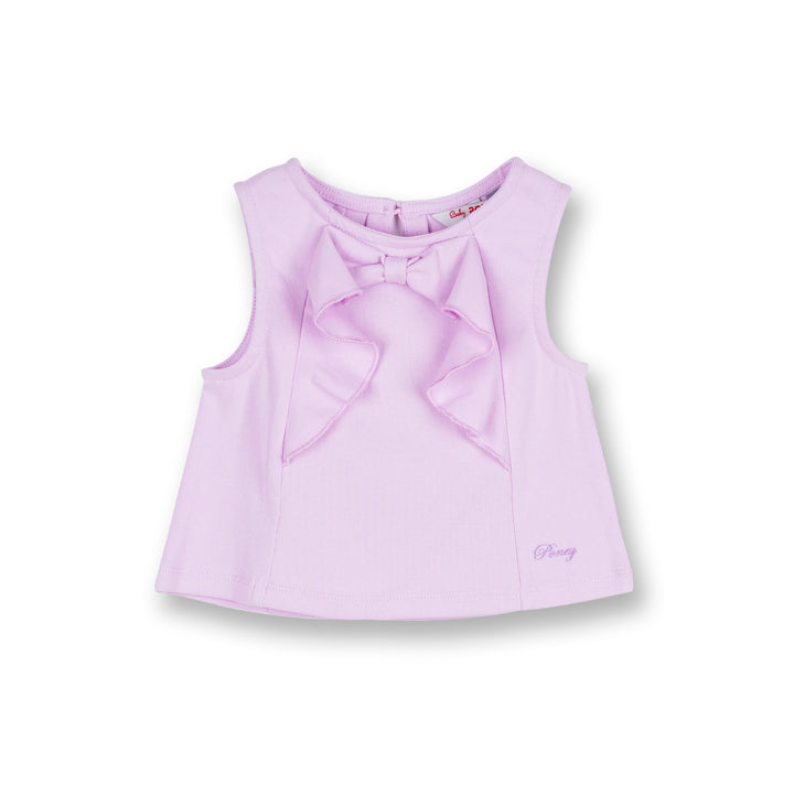 Poney Girls Light Purple Cotton Jacquard Ribbon Sleeveless Blouse