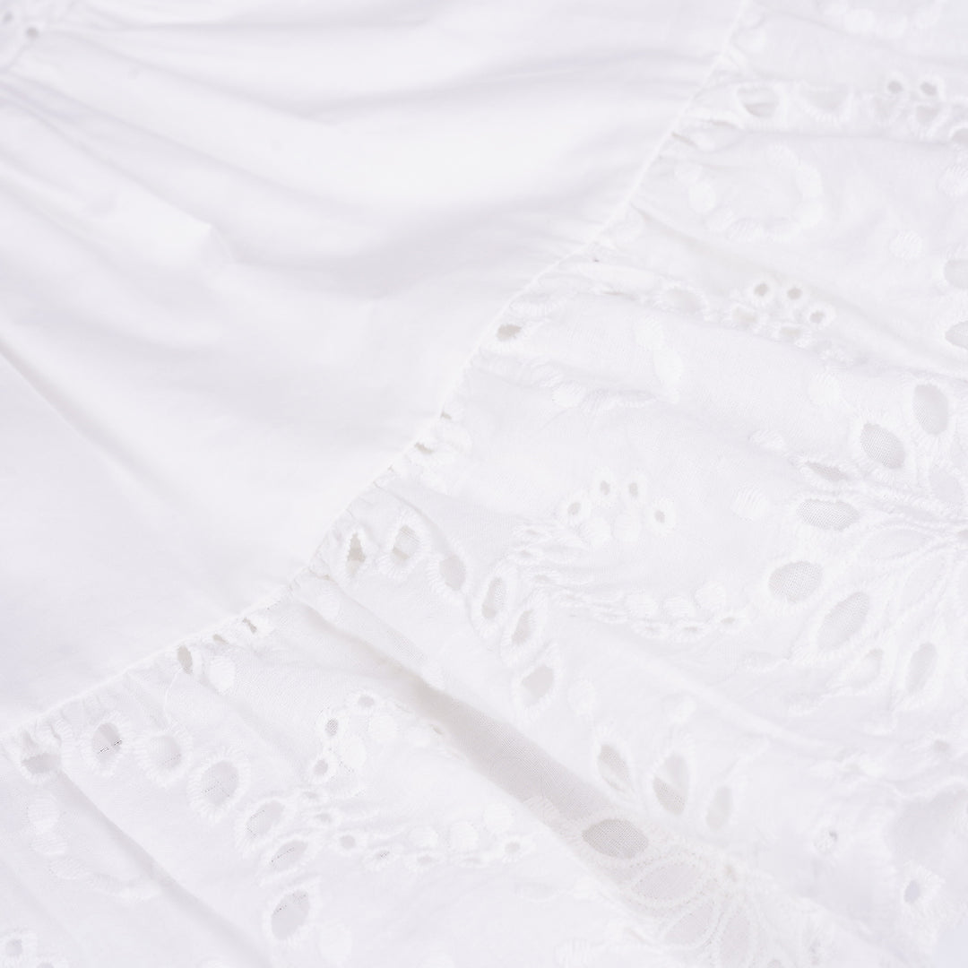 Poney Girls White Cotton Jacquard Lace Sleeveless Dress