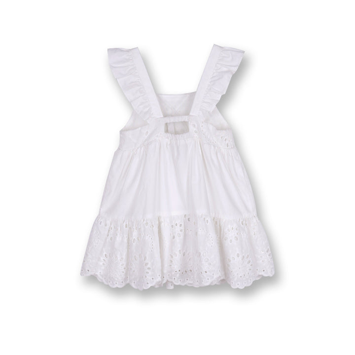 Poney Girls White Cotton Jacquard Lace Sleeveless Dress