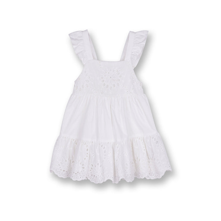 Poney Girls White Cotton Jacquard Lace Sleeveless Dress