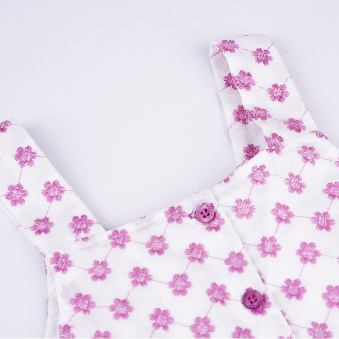 Poney Girls Fuchsia Cotton Jacquard Embroidery Floral Sleeveless Top