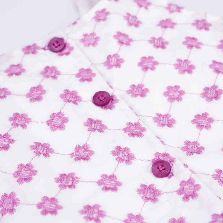 Poney Girls Fuchsia Cotton Jacquard Embroidery Floral Sleeveless Top
