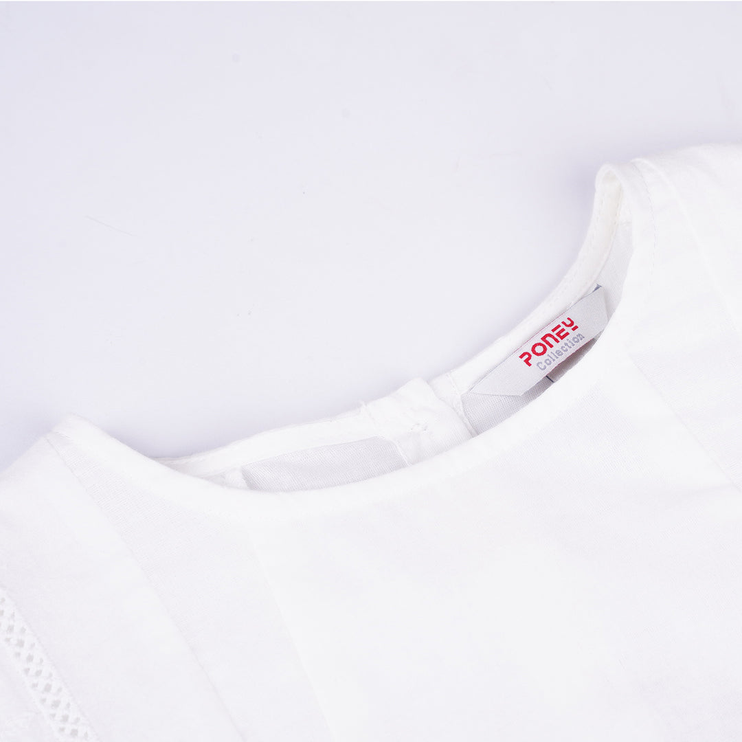 Poney Girls White Cotton Jacquard Broderie Anglaise Sleeveless Blouse