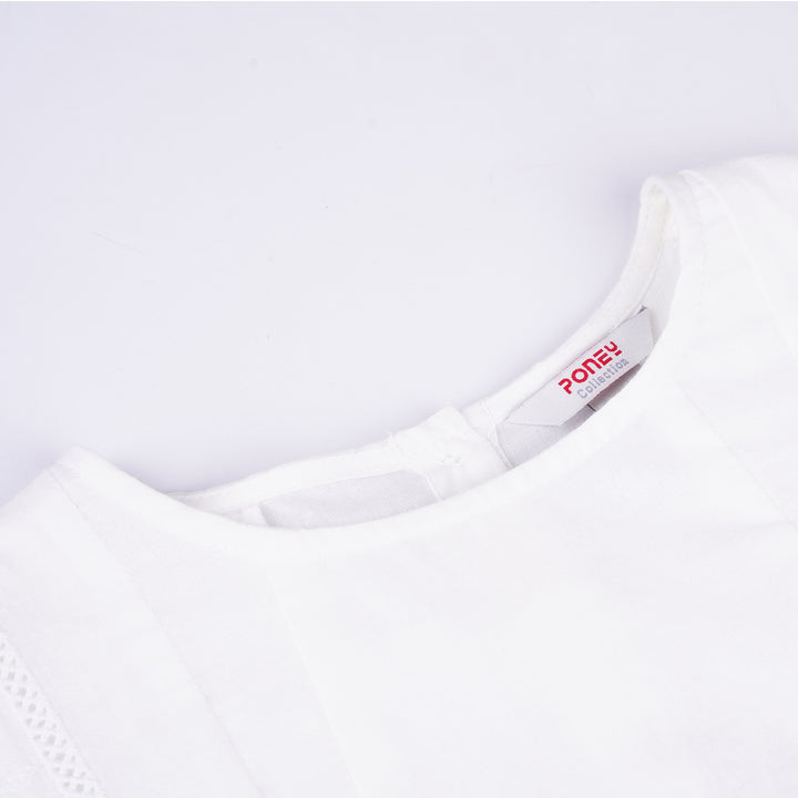 Poney Girls White Cotton Jacquard Broderie Anglaise Sleeveless Blouse