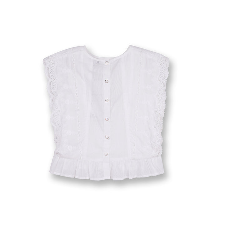 Poney Girls White Cotton Jacquard Broderie Anglaise Sleeveless Blouse