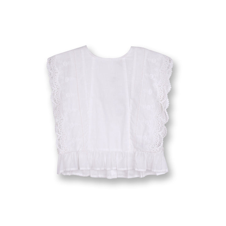 Poney Girls White Cotton Jacquard Broderie Anglaise Sleeveless Blouse