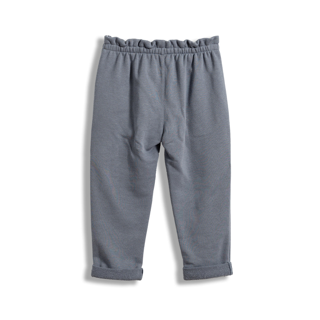 Poney Girls Pleated Paperbag Grey Terry Trousers