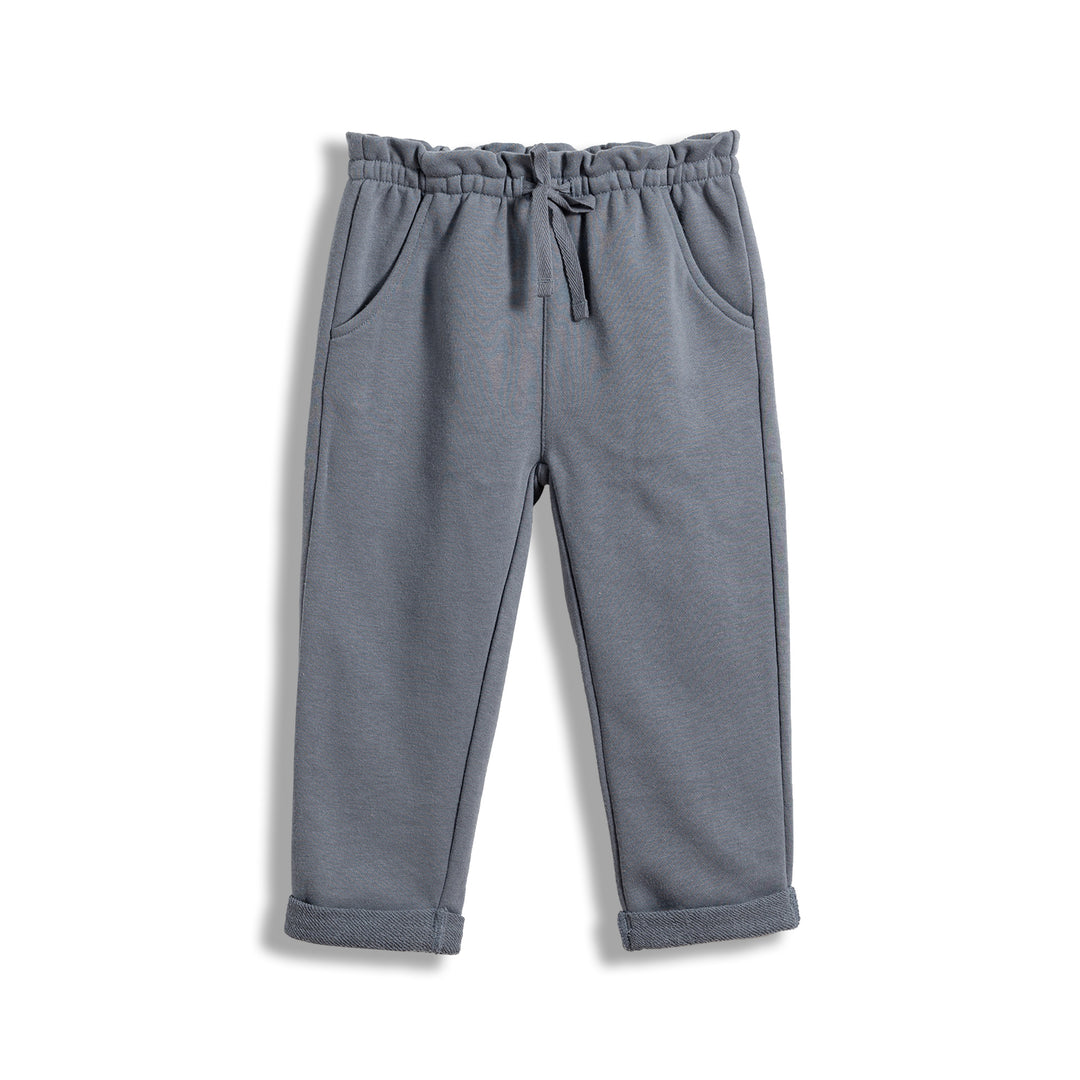 Poney Girls Pleated Paperbag Grey Terry Trousers