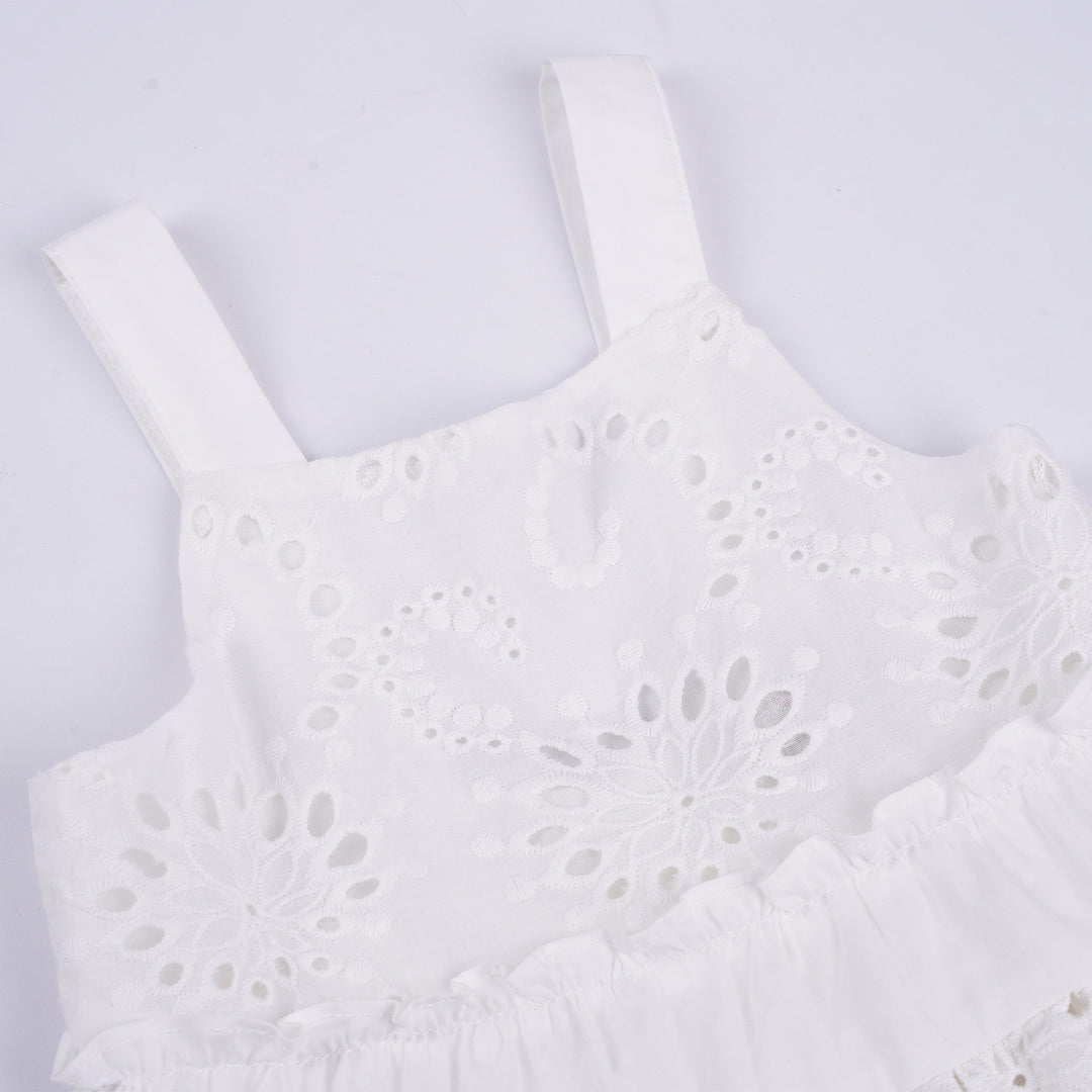 Poney Girls White Cotton Jacquard Maxi Sleeveless Dress