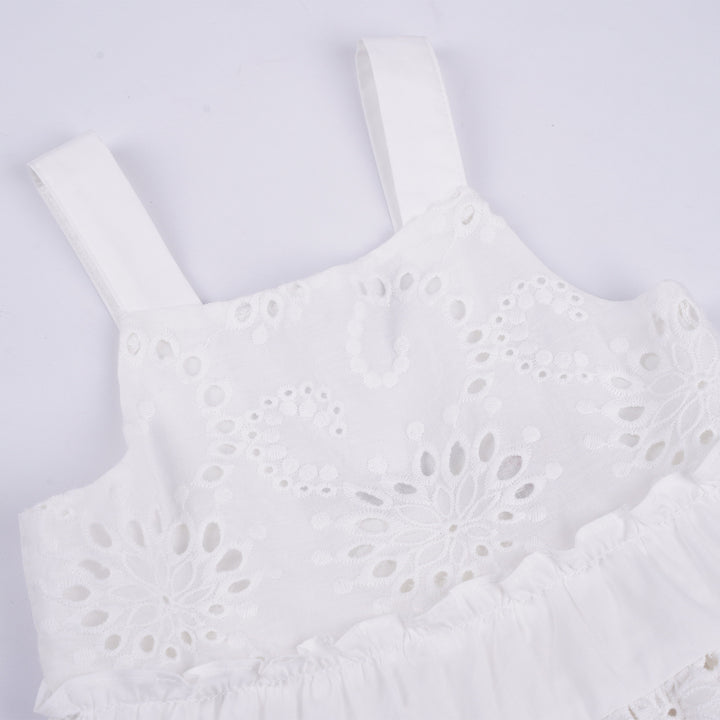 Poney Girls White Cotton Jacquard Maxi Sleeveless Dress