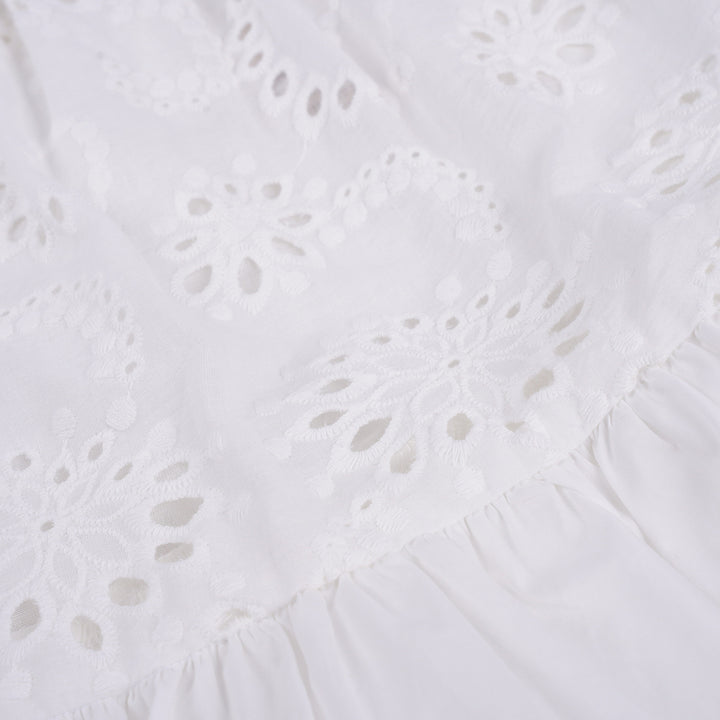 Poney Girls White Cotton Jacquard Maxi Sleeveless Dress