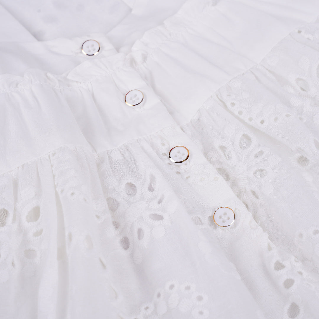 Poney Girls White Cotton Jacquard Maxi Sleeveless Dress