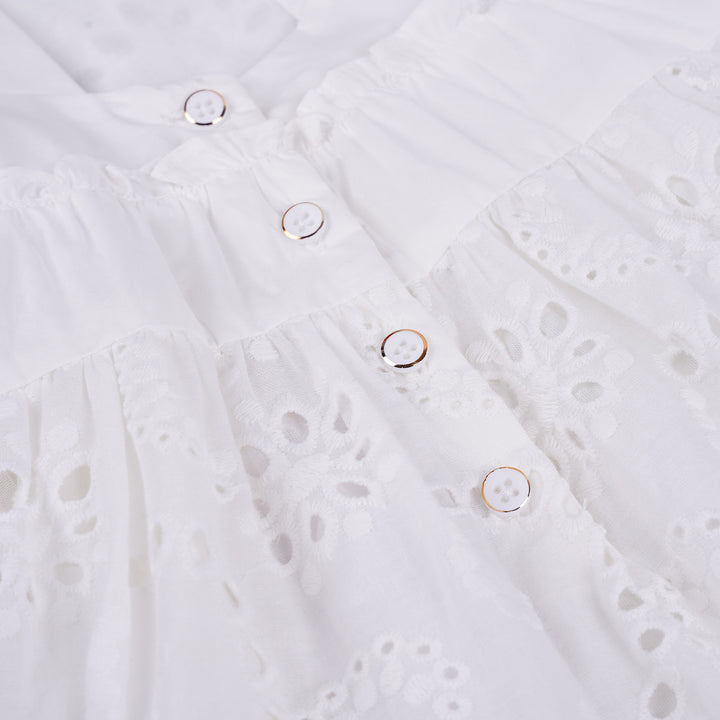 Poney Girls White Cotton Jacquard Maxi Sleeveless Dress