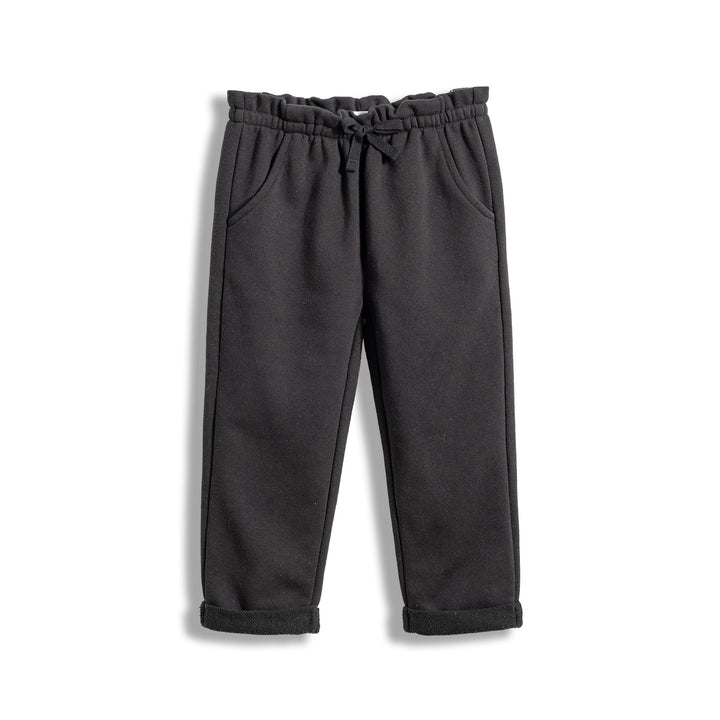 Poney Girls Pleated Paperbag Black Terry Trousers