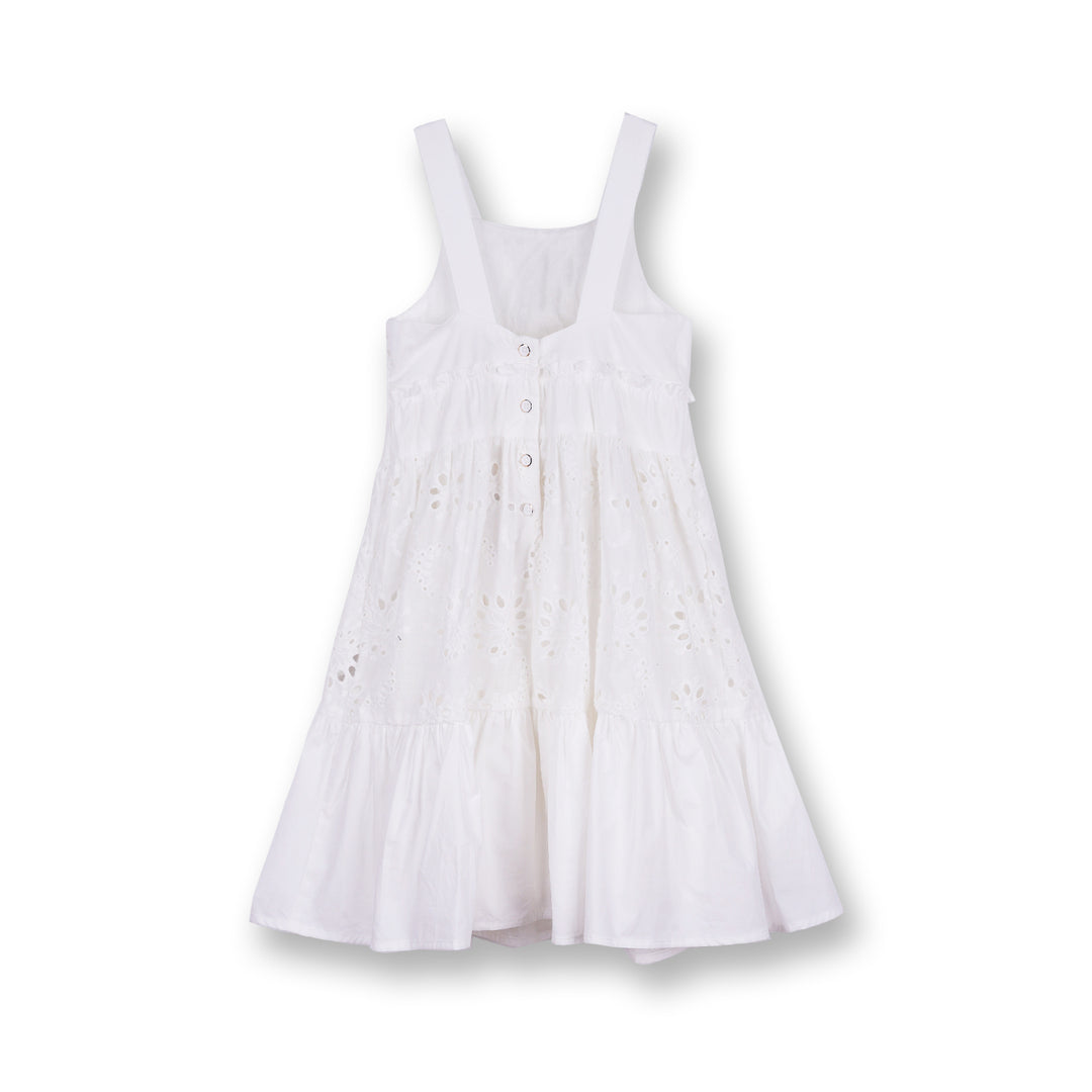 Poney Girls White Cotton Jacquard Maxi Sleeveless Dress