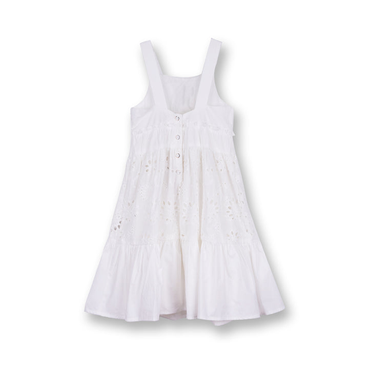Poney Girls White Cotton Jacquard Maxi Sleeveless Dress