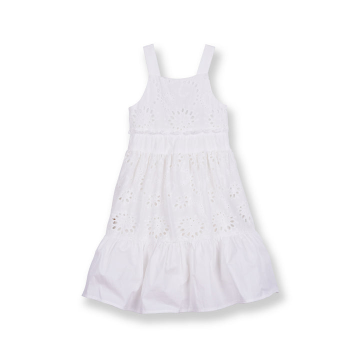 Poney Girls White Cotton Jacquard Maxi Sleeveless Dress