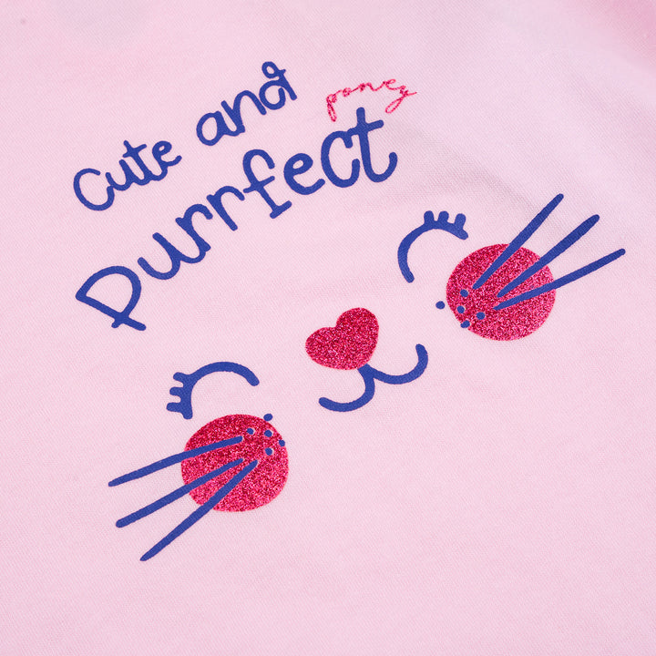 Poney Girls Cute and Purrfect Kitty Short Sleeve Tee