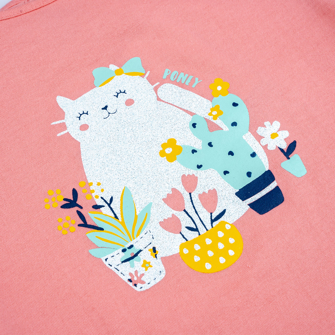 Poney Girls Gardening Cat Short Sleeve Tee