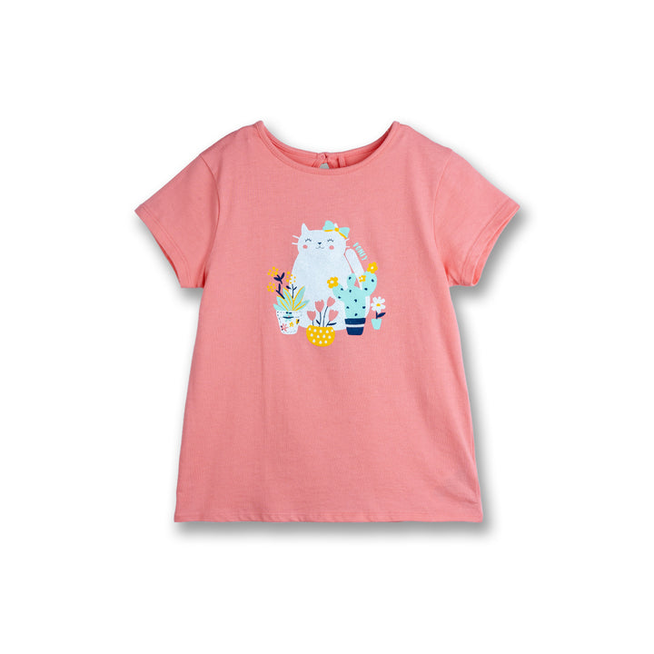 Poney Girls Gardening Cat Short Sleeve Tee