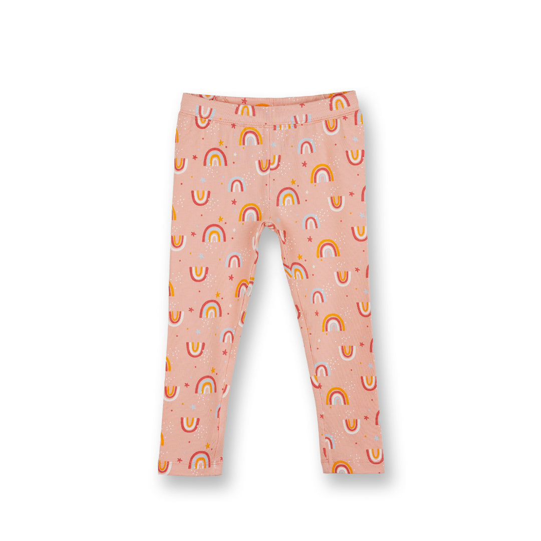 Poney Girls Light Orange Peach Pearl Rainbow Print Leggings