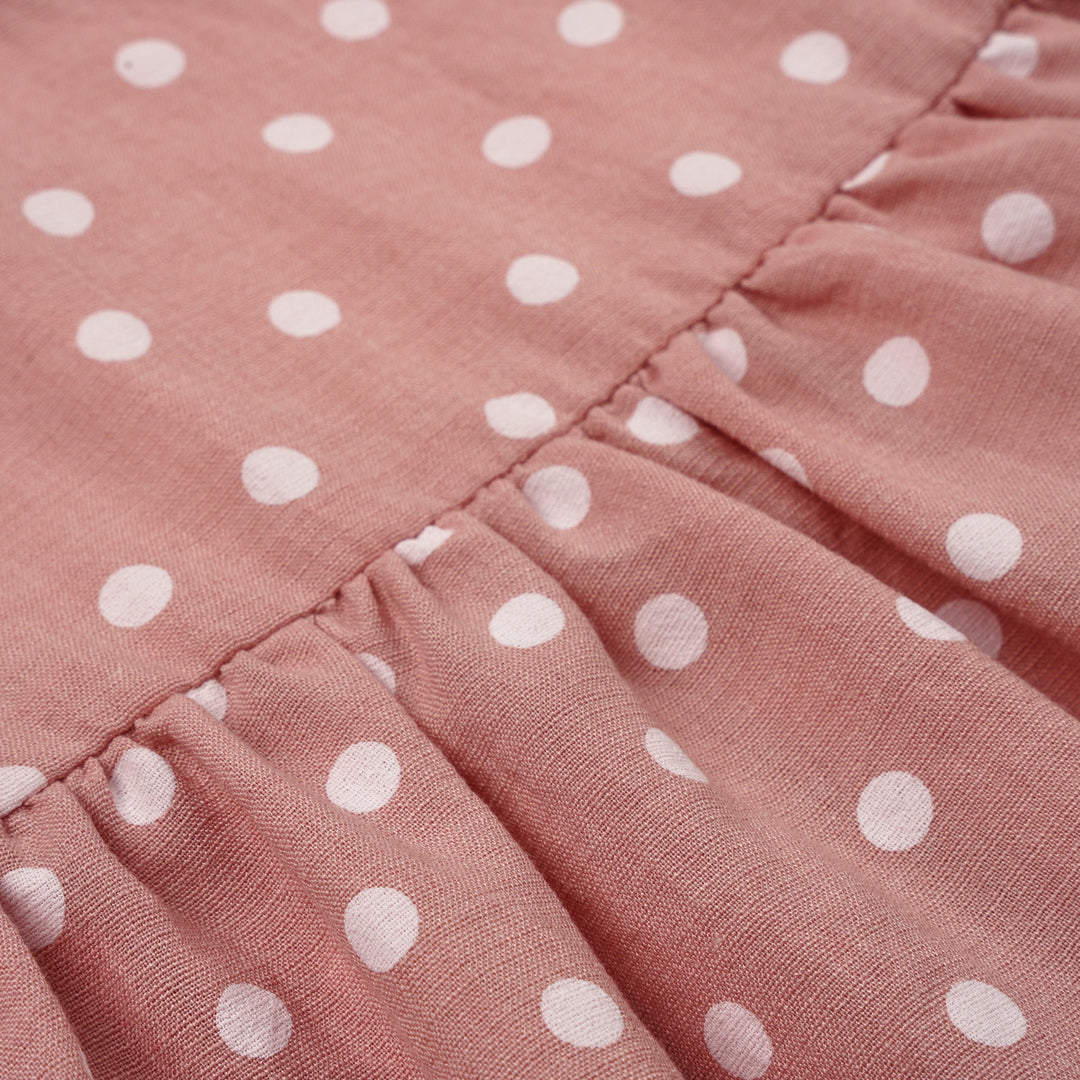 Poney Girls Light Pink Polka Dot Short Sleeve Dress