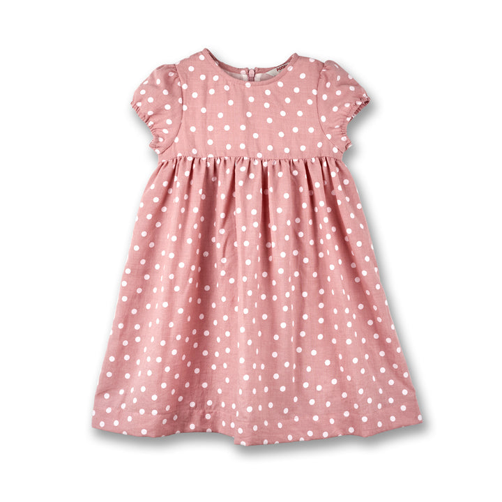 Poney Girls Light Pink Polka Dot Short Sleeve Dress