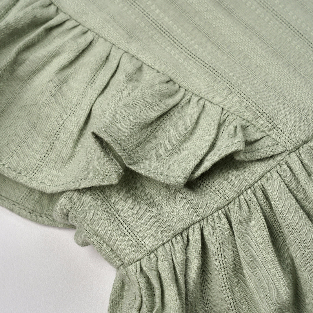 Poney Girls Green Granite Ruffles Sleeve Dress