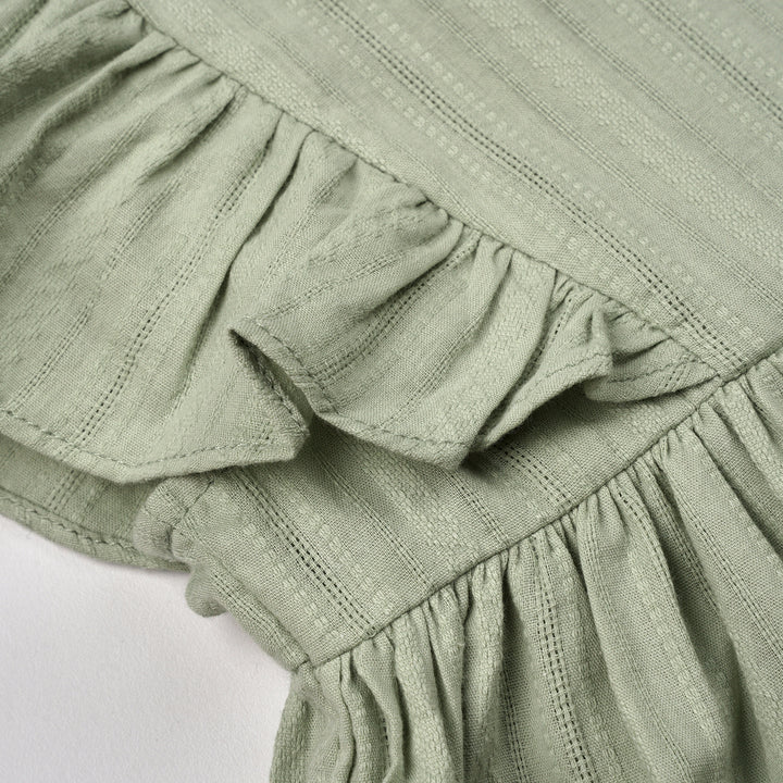 Poney Girls Green Granite Ruffles Sleeve Dress
