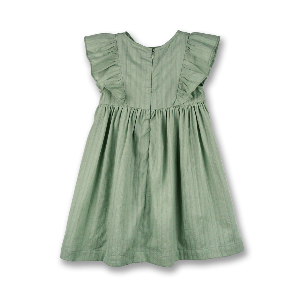 Poney Girls Green Granite Ruffles Sleeve Dress
