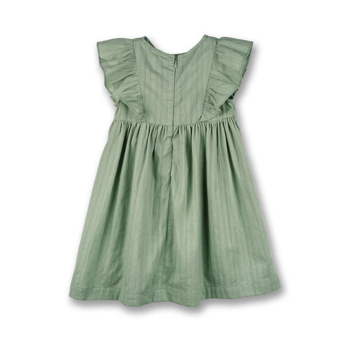 Poney Girls Green Granite Ruffles Sleeve Dress