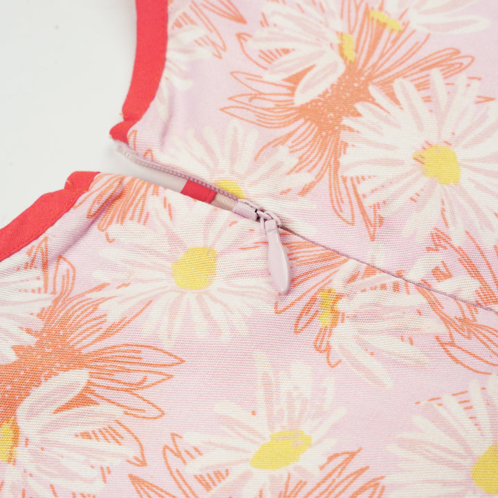 Poney Girls Pink Drawing Flowers Short Sleeve Dress