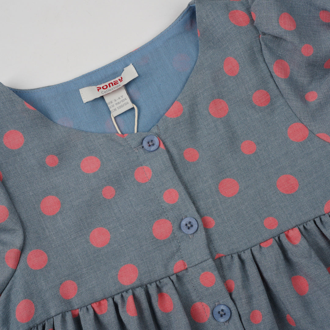 Poney Girls Blue Polka Dot Short Sleeve Dress