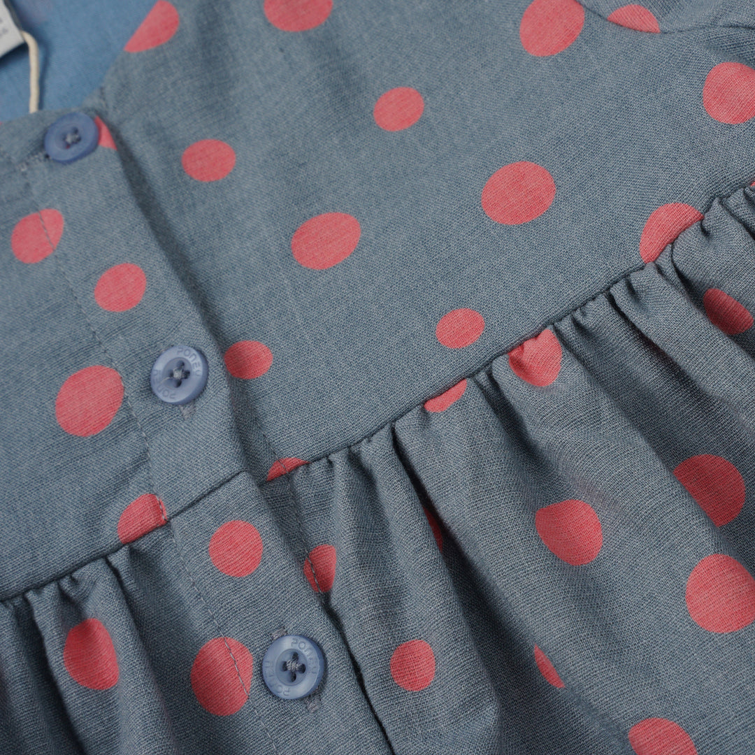 Poney Girls Blue Polka Dot Short Sleeve Dress