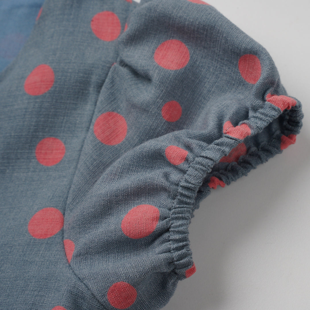 Poney Girls Blue Polka Dot Short Sleeve Dress