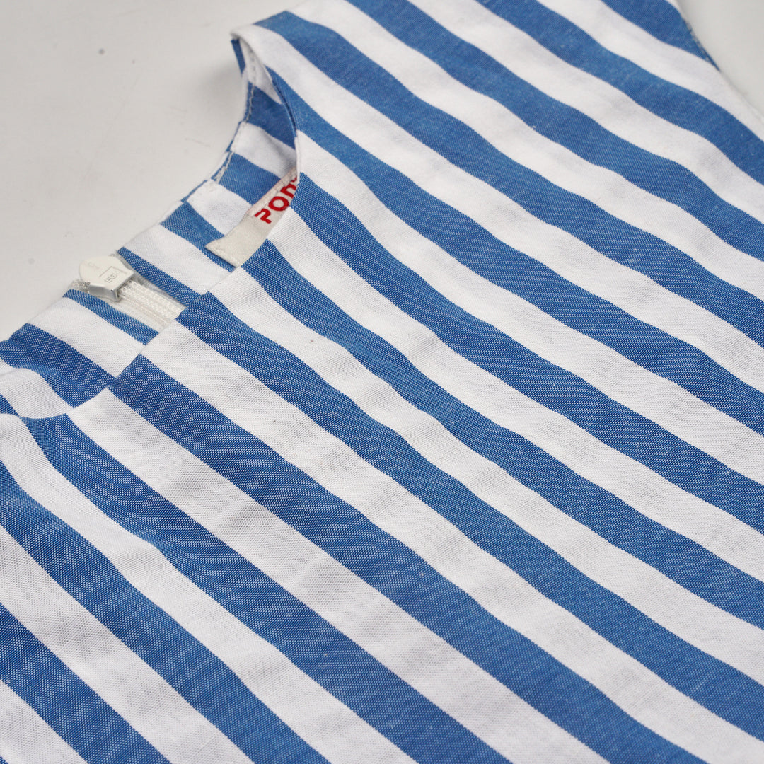 Poney Girls Light Blue Yacht Party Stripe Sleeveless Dress