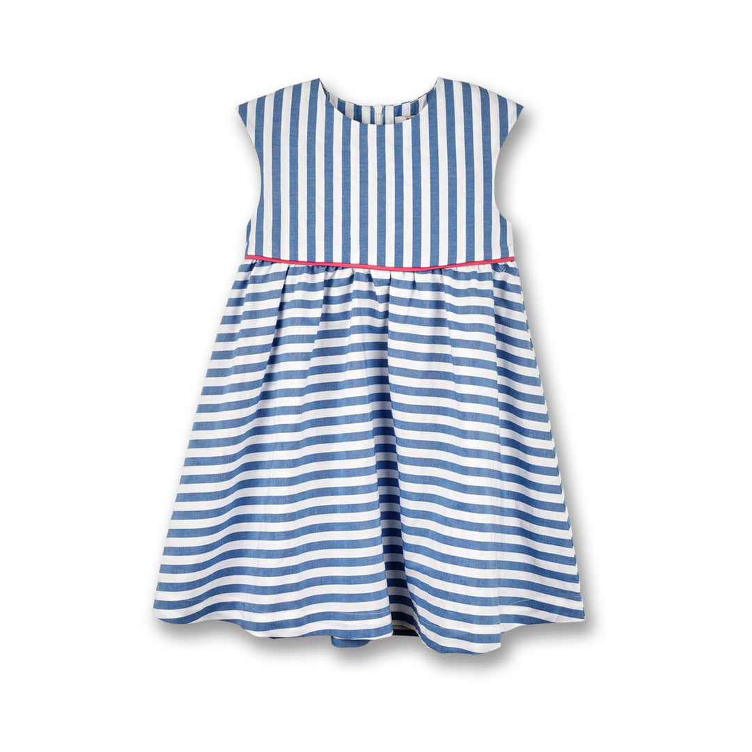 Poney Girls Light Blue Yacht Party Stripe Sleeveless Dress