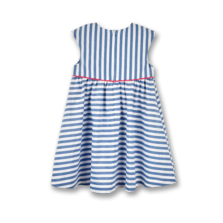 Poney Girls Light Blue Yacht Party Stripe Sleeveless Dress