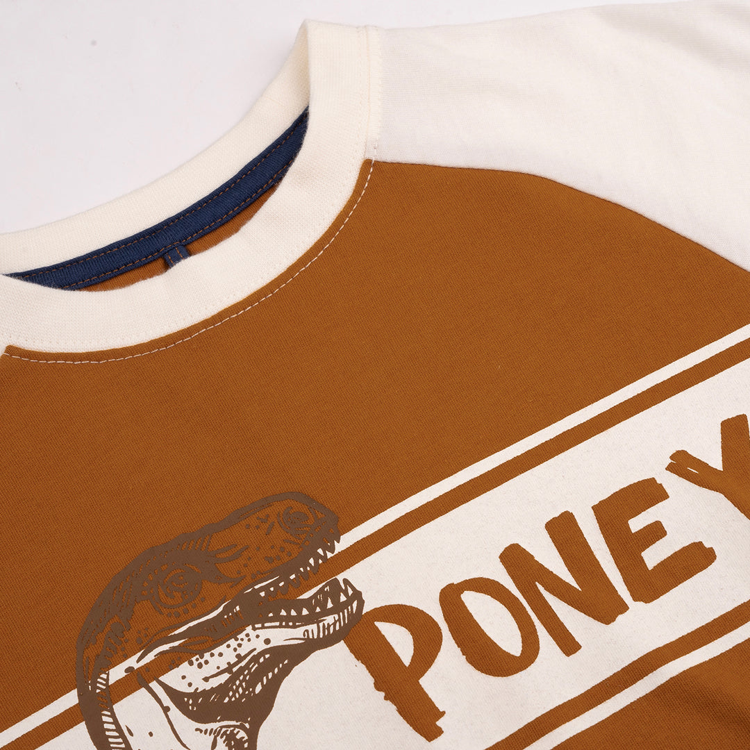 Poney Boys Sudan Brown Dinosaur Long Sleeve Tee