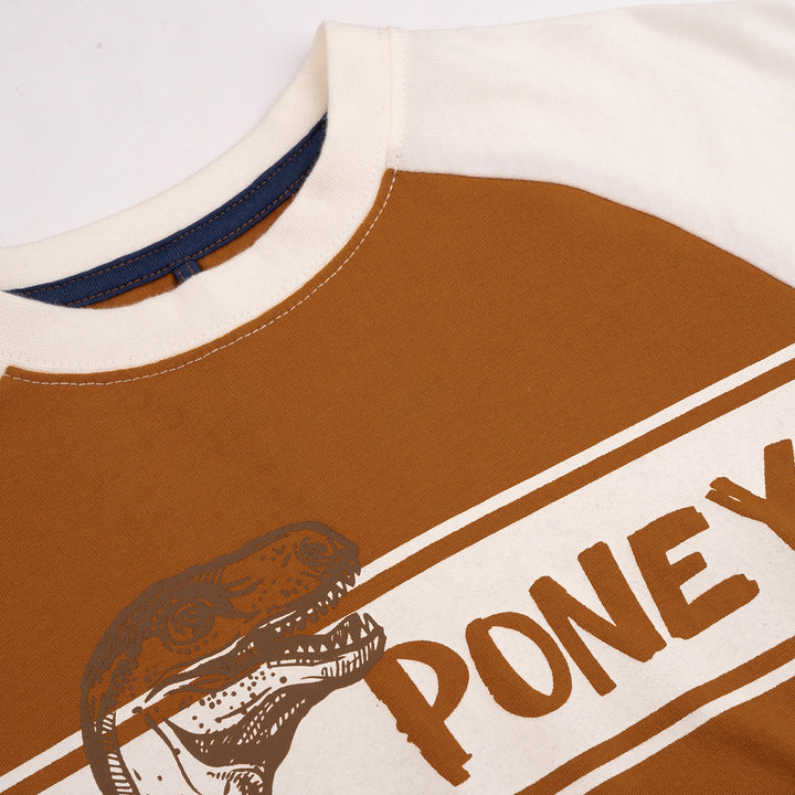 Poney Boys Sudan Brown Dinosaur Long Sleeve Tee