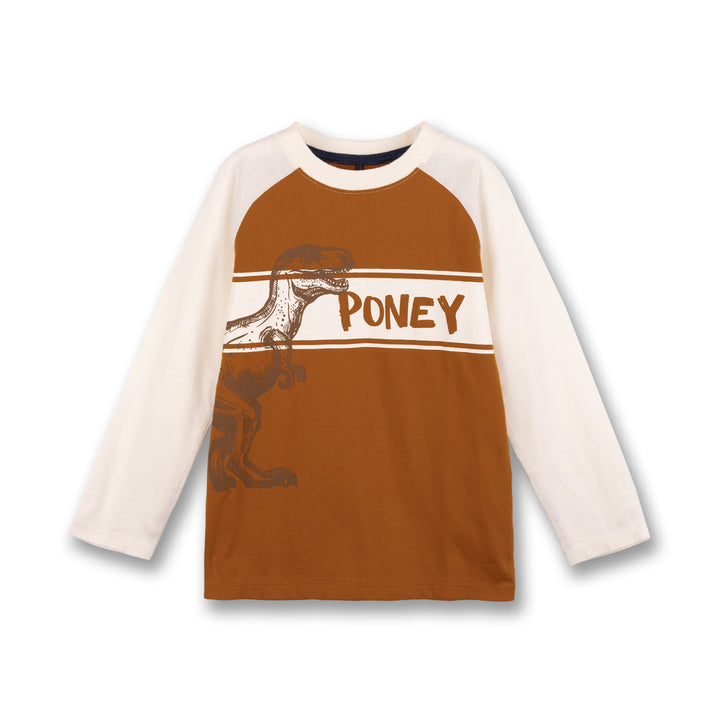 Poney Boys Sudan Brown Dinosaur Long Sleeve Tee